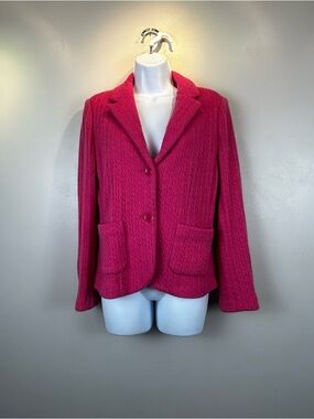 VTG Talbots Cable Knit Cardigan Blazer Womens PS Pink Sweater Jacket Soft Wool